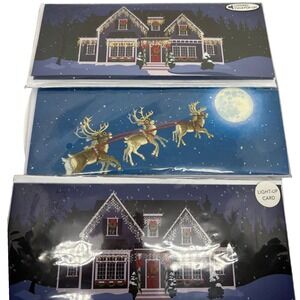 Up With Paper Panoramics Pop Up Christmas‎ Cards Set 3 Houses Santa Reindeer